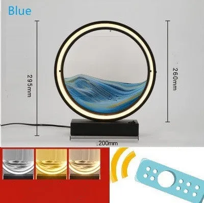 Creative quicksand table lamp with hardware body silicone lampshade and coloured sand in bedroom setting