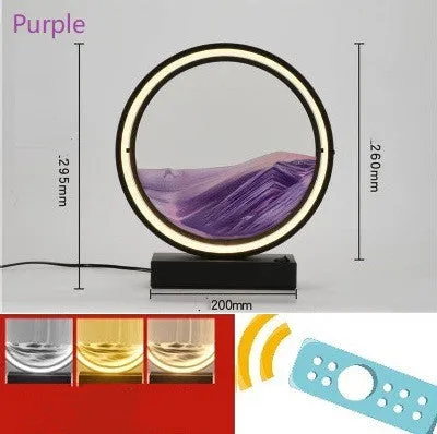 Creative quicksand table lamp with hardware body silicone lampshade and coloured sand in bedroom setting
