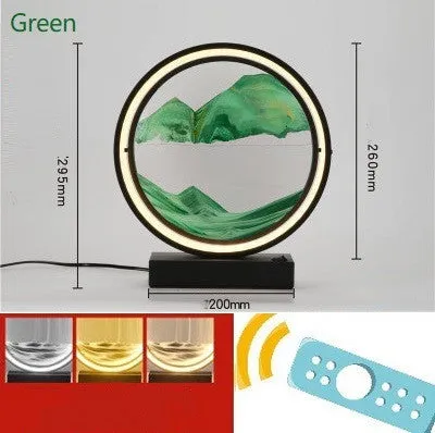 Creative quicksand table lamp with hardware body silicone lampshade and coloured sand in bedroom setting