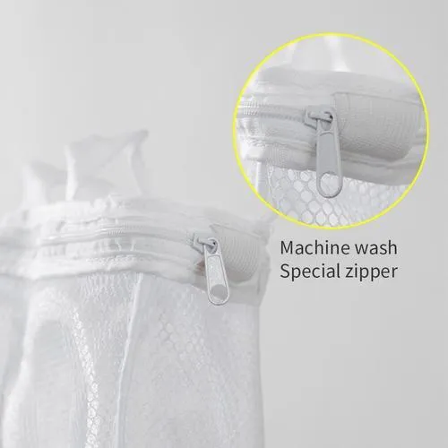 Large shoe washing bag with double-layer mesh, foam padding, hidden zipper, and lanyard separations in blue colour