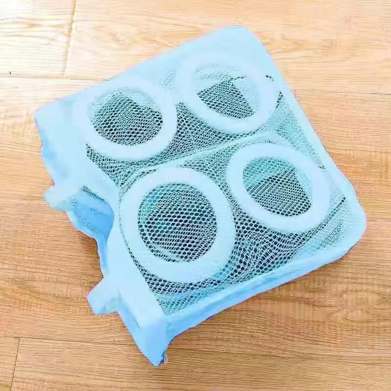 Large shoe washing bag with double-layer mesh, foam padding, hidden zipper, and lanyard separations in blue colour