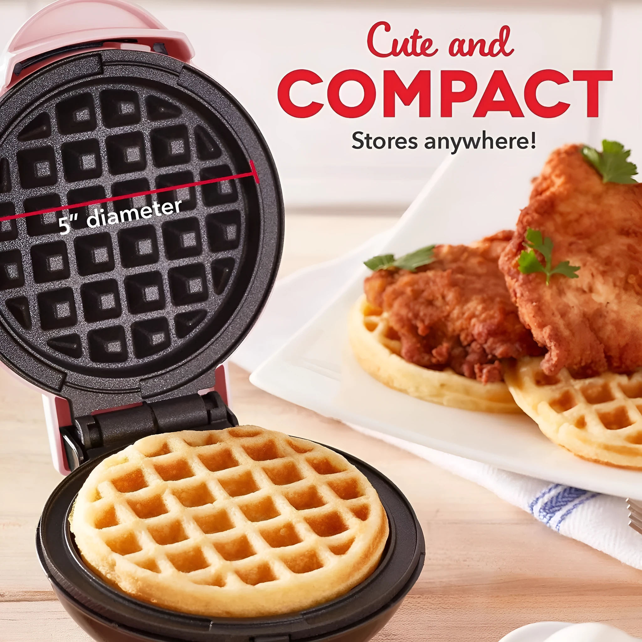 Mini waffle machine in white, 16.5cm, with electric heating, for making waffles and pancakes