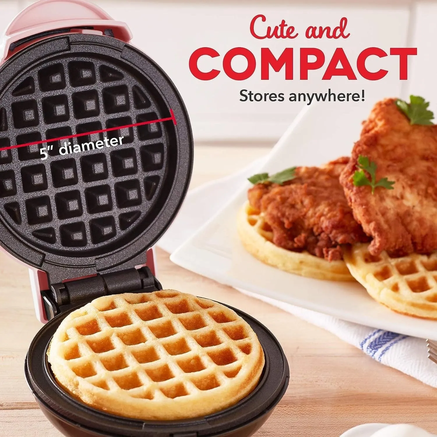 Mini waffle machine in white, 16.5cm, with electric heating, for making waffles and pancakes