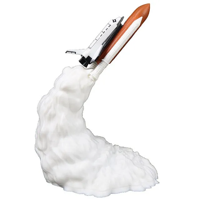 3D print rocket space shuttle lamp night light, 11 inch, PLA material, USB rechargeable, on display in a bedroom