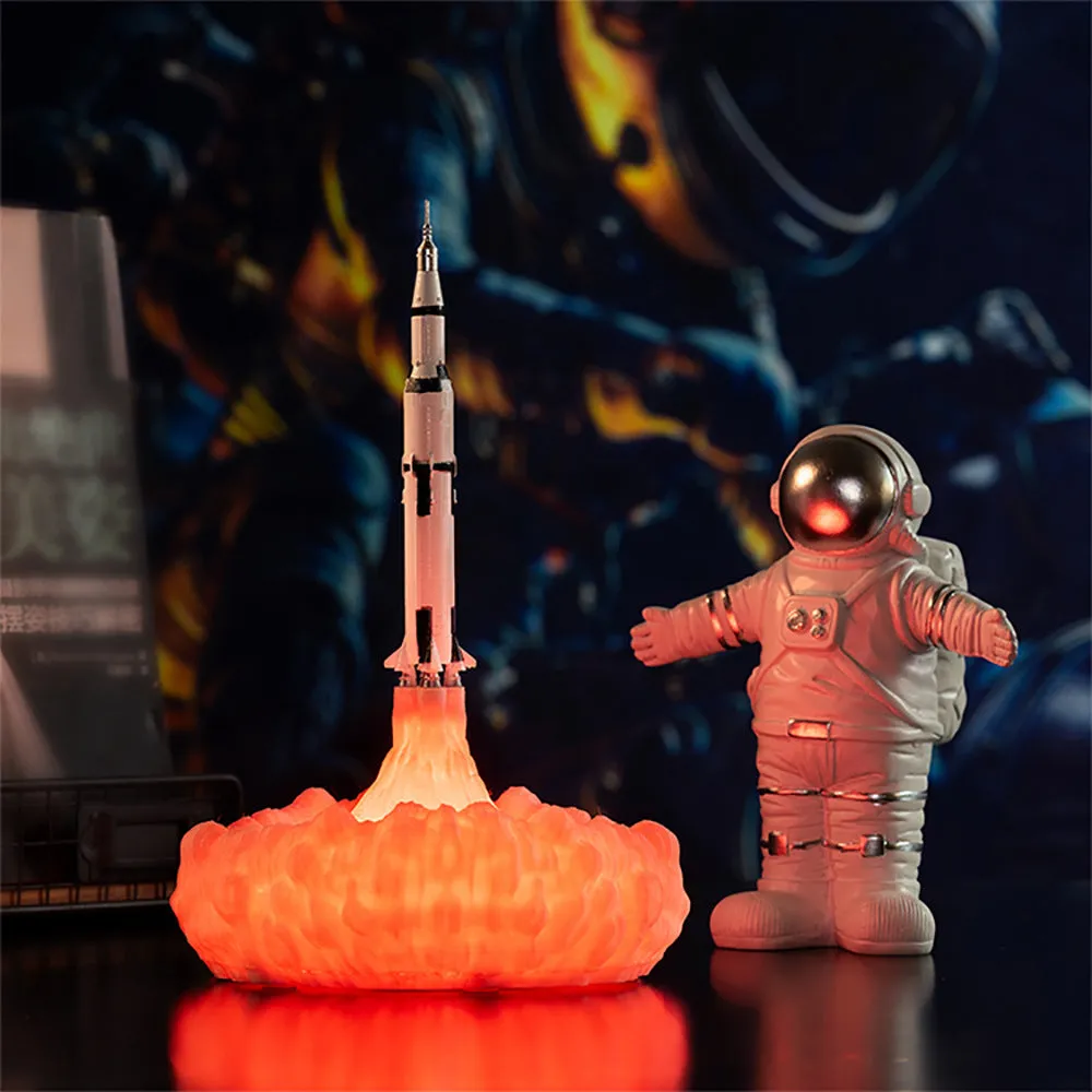 3D print rocket space shuttle lamp night light, 11 inch, PLA material, USB rechargeable, on display in a bedroom