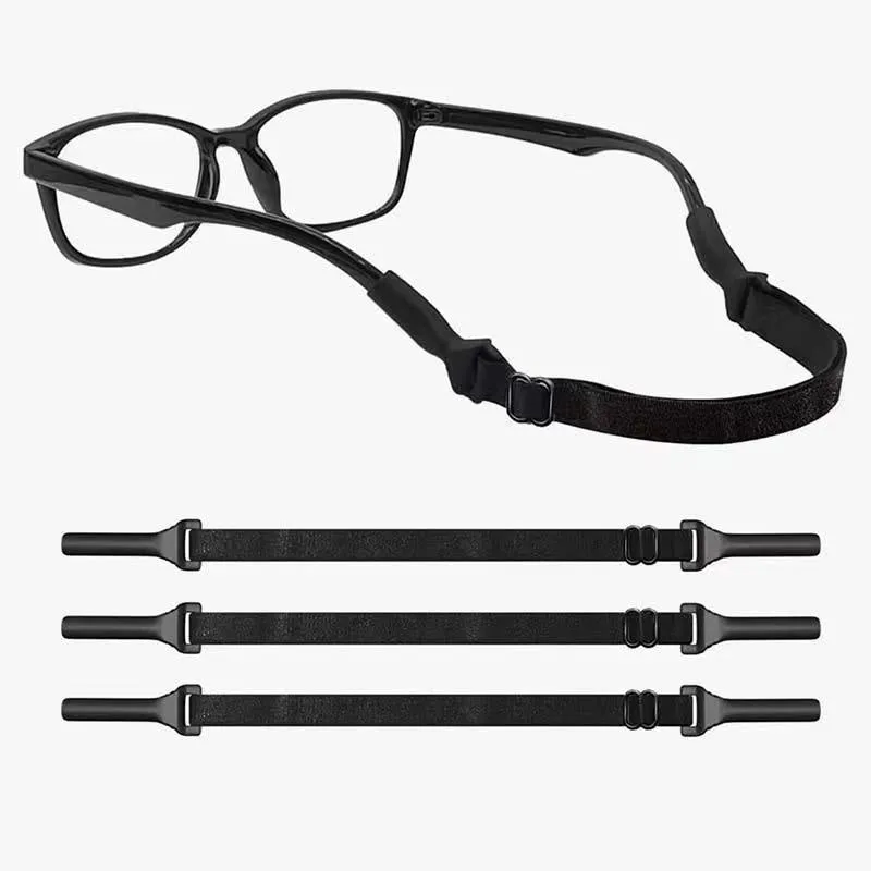 Black adjustable glasses cord with silicone earpiece hooks for spectacle retention