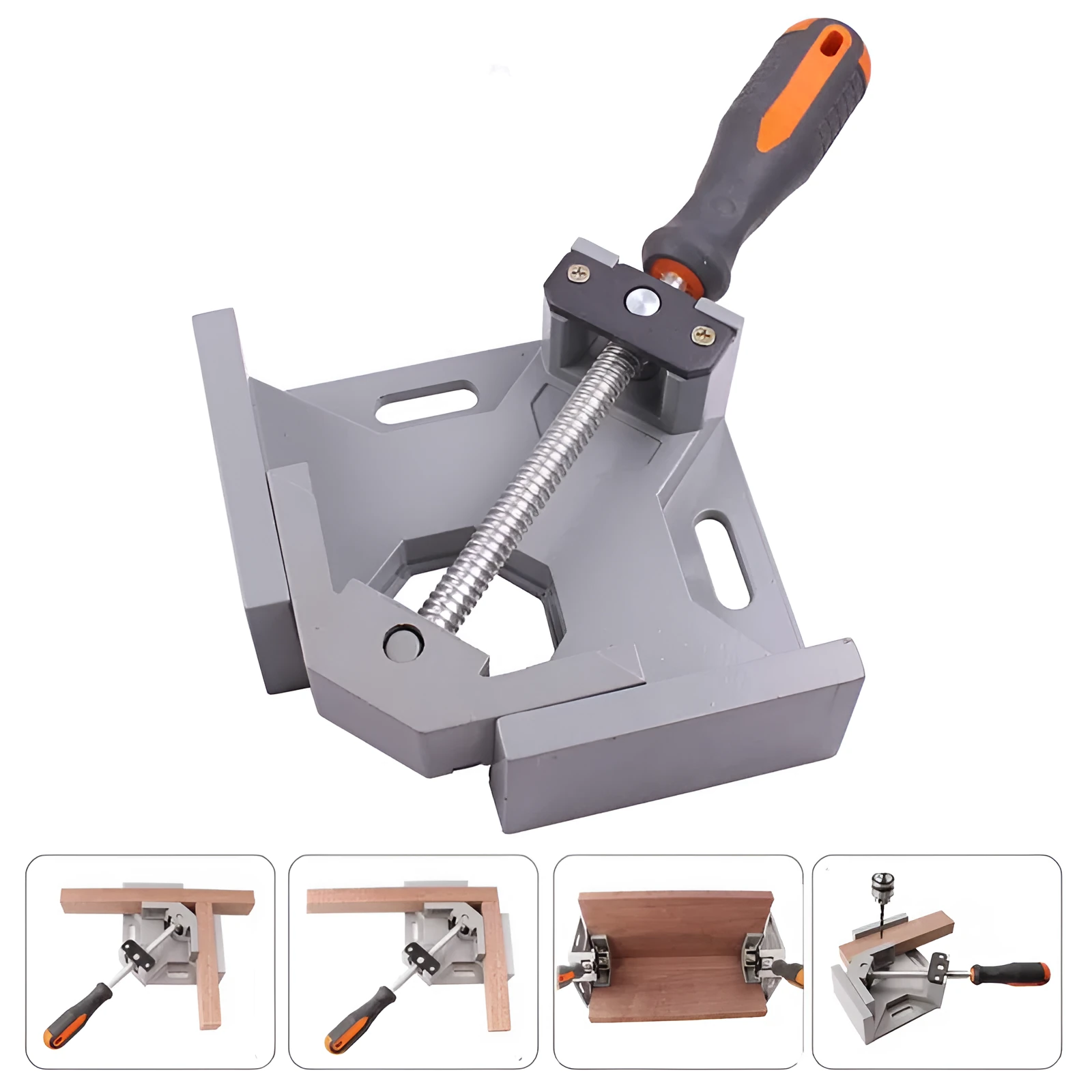 Die-cast aluminium alloy 90 degree right angle welding clamp with chrome-plated rod and anti-slip rubber handle, 70mm max opening