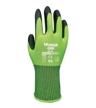 WG501 nitrile dipped breathable handling gloves in green for gardening and carrying tasks