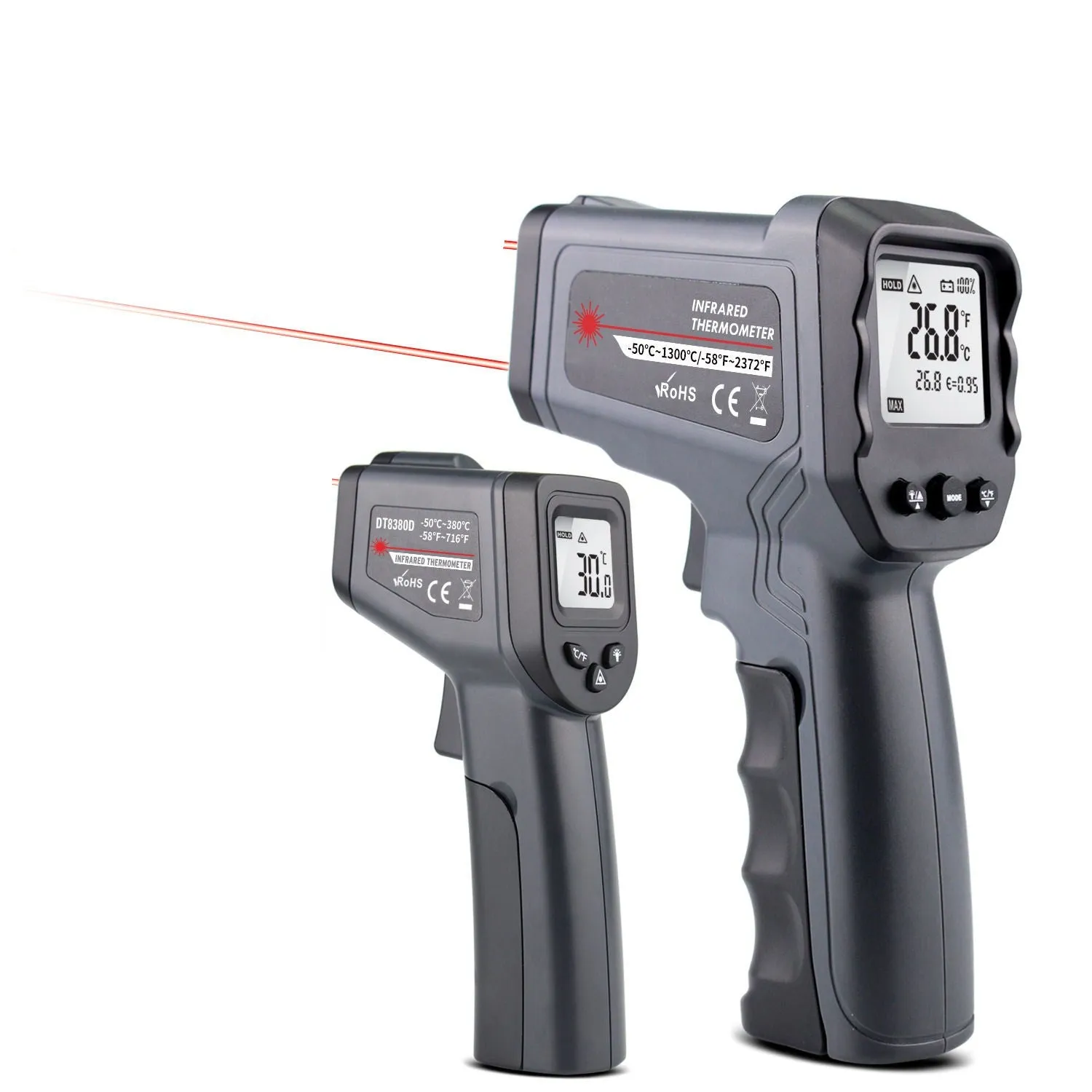 Handheld infrared thermometer black plastic body with LCD display for non-contact temperature measurement