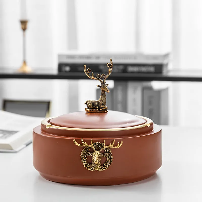 Resin ashtray with lid anti-fly ash in European style, round shape, 15x7cm