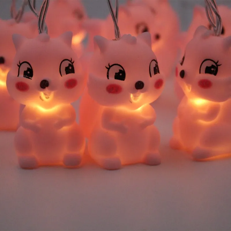 Vinyl animal LED light string 1.8m with 10 battery-operated animal pendant lights on a white background