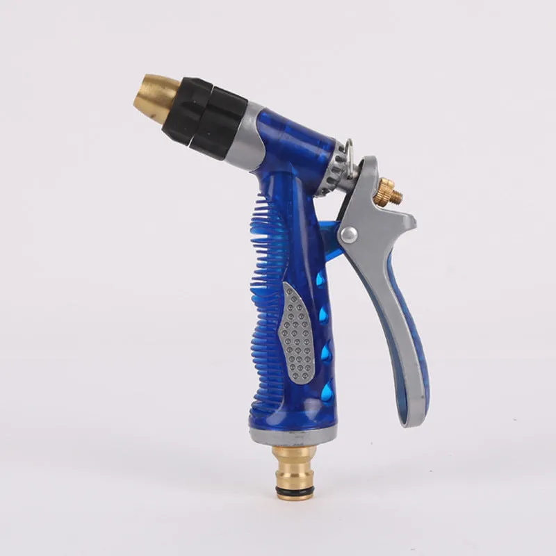 Copper high pressure water gun with blue aluminium body and twist-adjustable spray nozzle for car washing and gardening