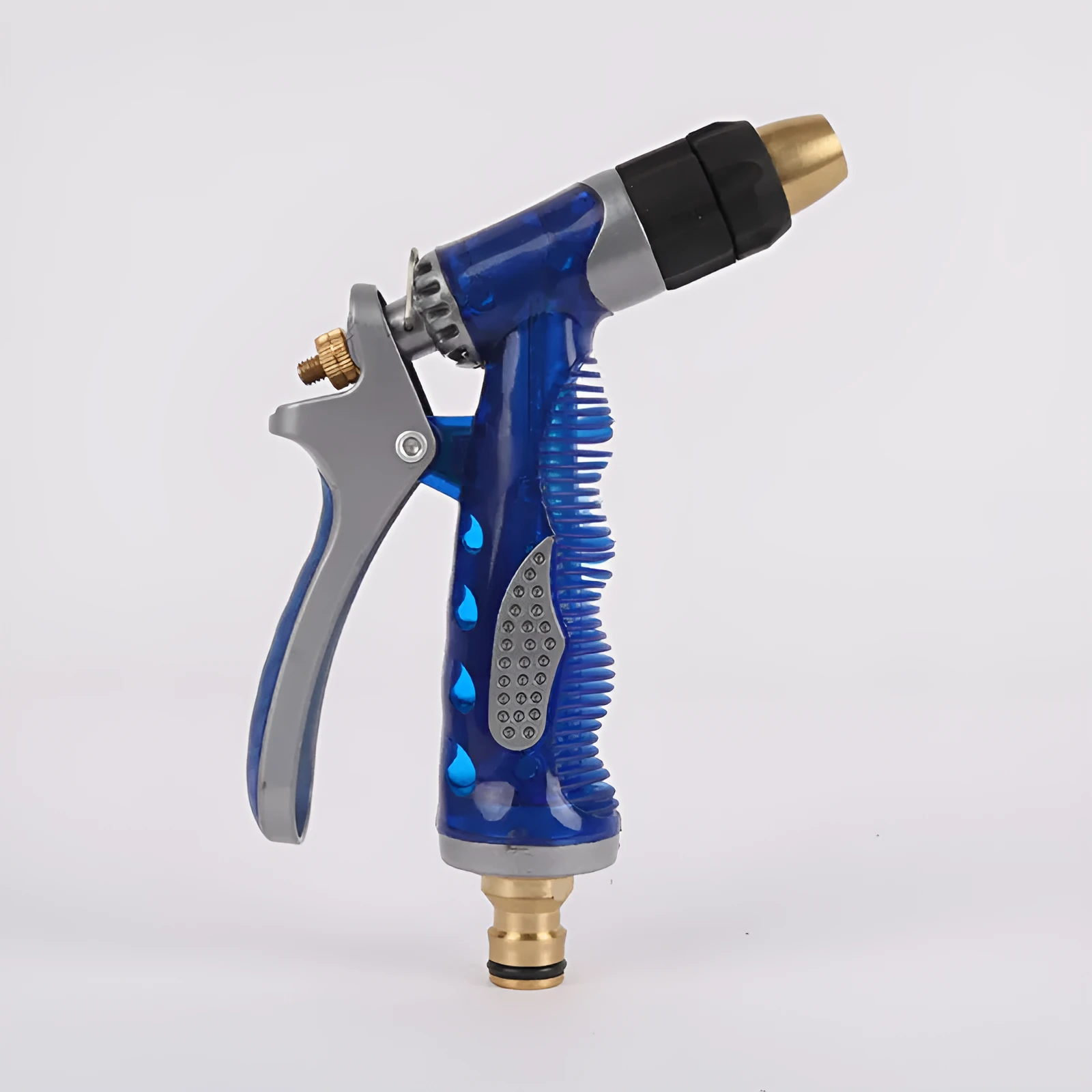 Copper high pressure water gun with blue aluminium body and twist-adjustable spray nozzle for car washing and gardening
