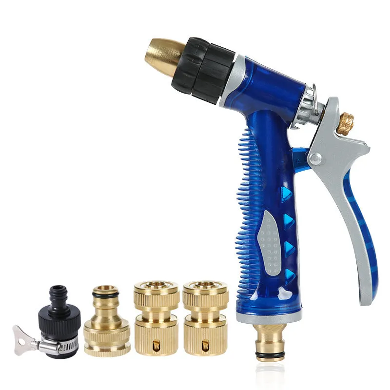 Copper high pressure water gun with blue aluminium body and twist-adjustable spray nozzle for car washing and gardening