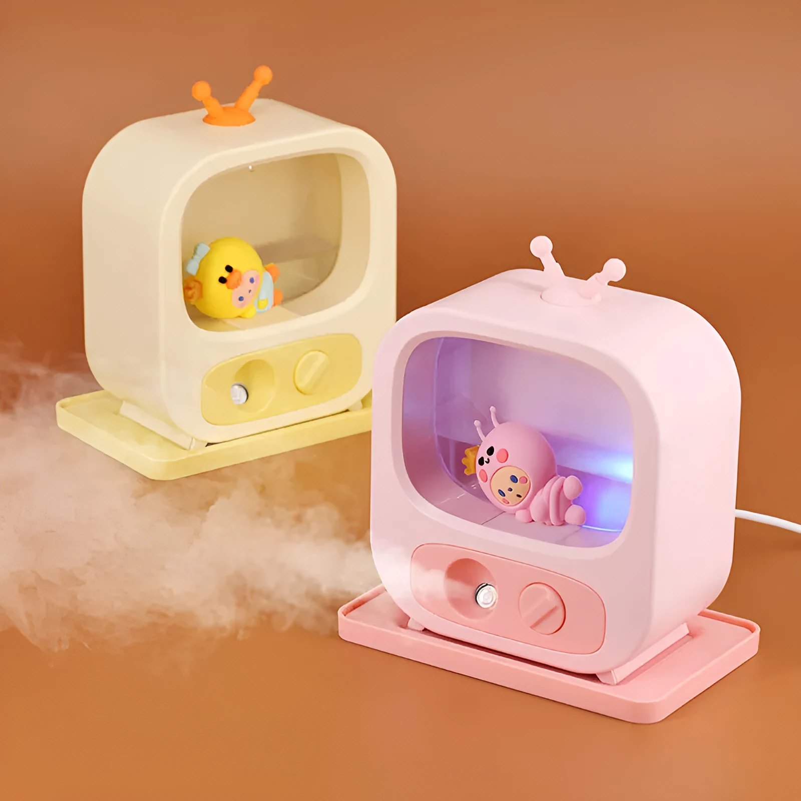 Creative Home Desktop Small TV Shape Humidifier with Atmosphere Lights in pink