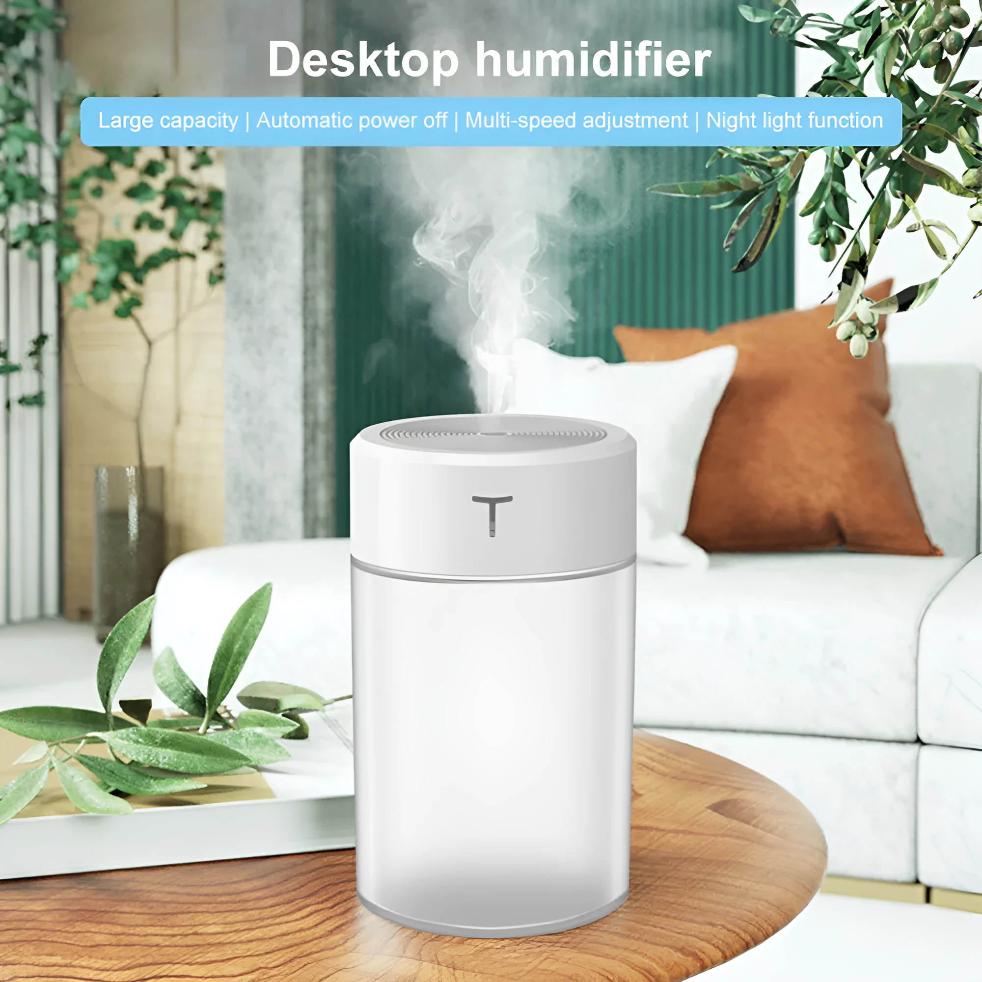 Mini USB humidifier with night light round plastic body 80mm white model Dabai