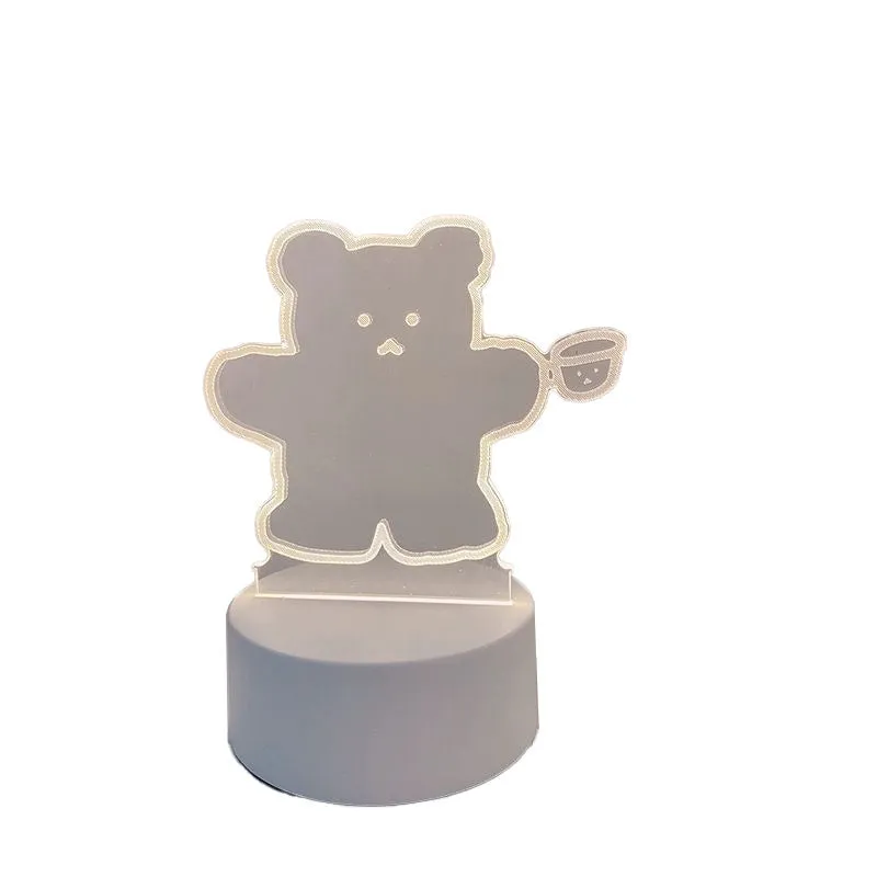 Cartoon bear shaped LED night light with acrylic cover and plastic base, sitting bear style