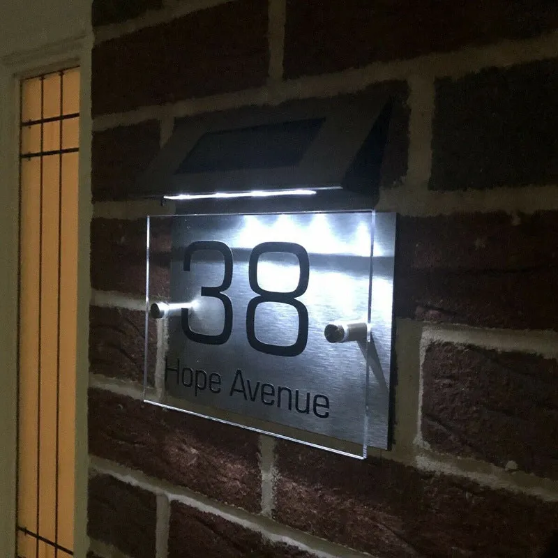 Solar powered stainless steel 4LED address doorplate light with automatic light control for outdoor use