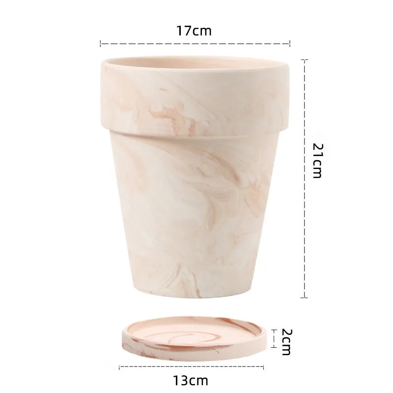 Gradient macchiato red and white pottery flowerpot with natural clay finish, breathable and self-absorbent for plants