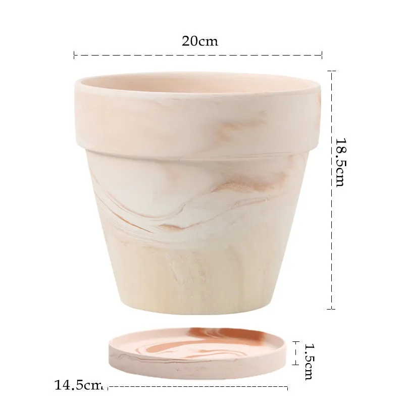 Gradient macchiato red and white pottery flowerpot with natural clay finish, breathable and self-absorbent for plants