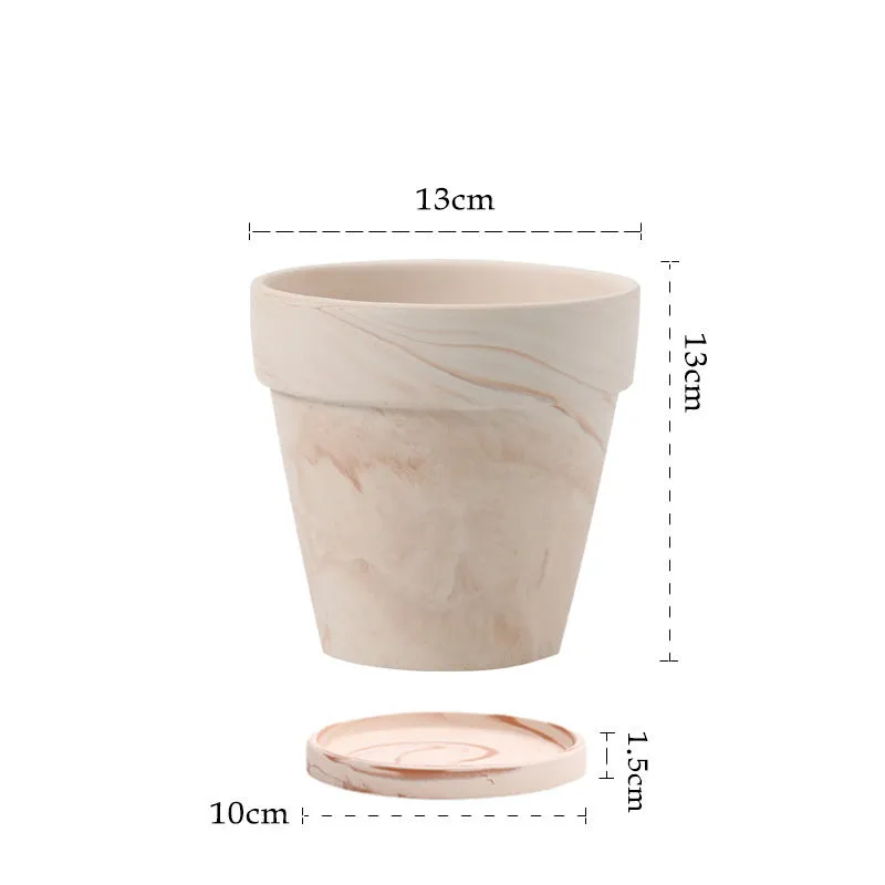 Gradient macchiato red and white pottery flowerpot with natural clay finish, breathable and self-absorbent for plants