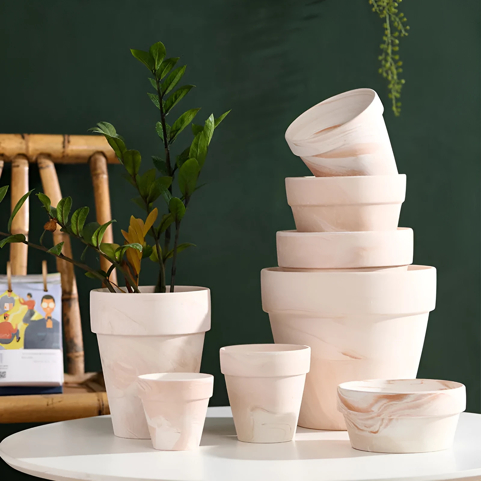 Gradient macchiato red and white pottery flowerpot with natural clay finish, breathable and self-absorbent for plants
