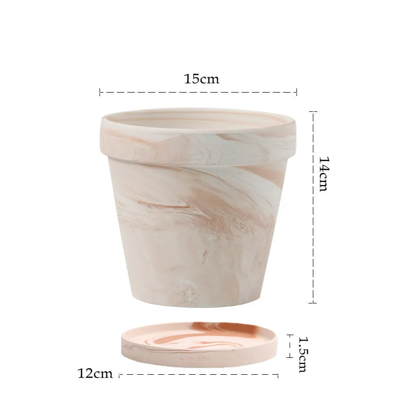 Gradient macchiato red and white pottery flowerpot with natural clay finish, breathable and self-absorbent for plants