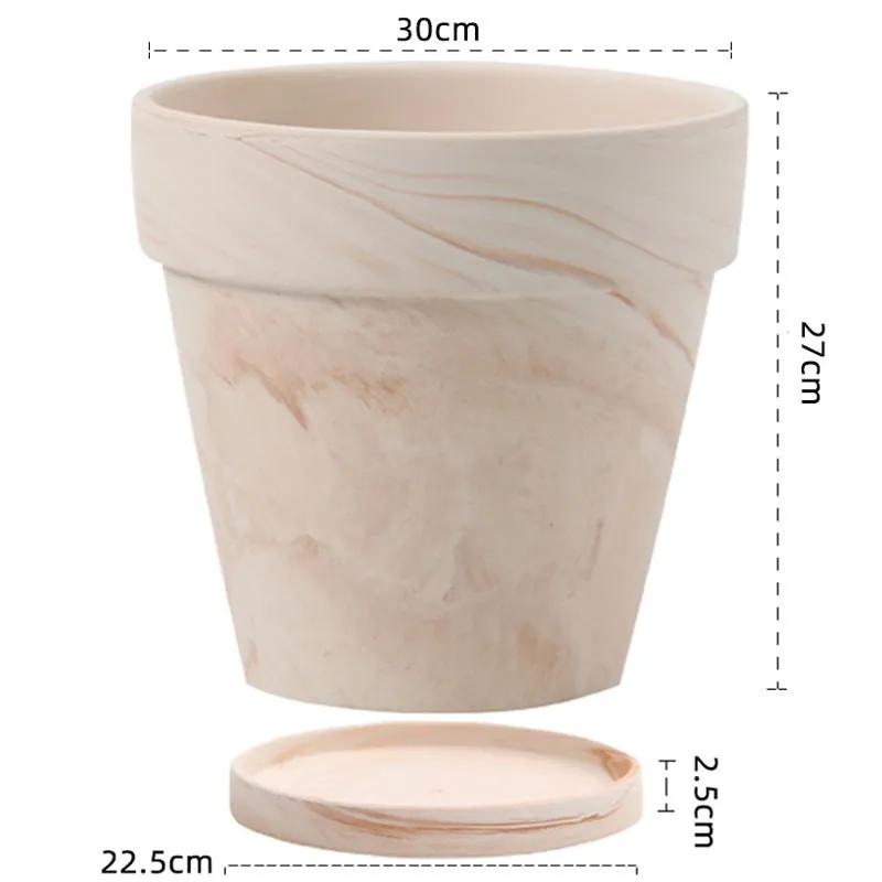 Gradient macchiato red and white pottery flowerpot with natural clay finish, breathable and self-absorbent for plants
