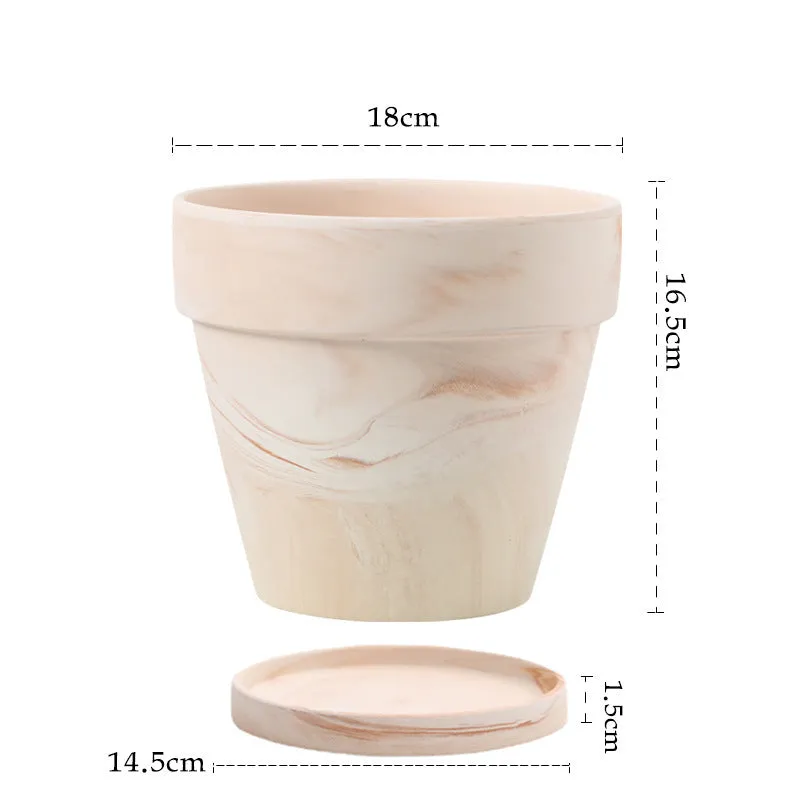 Gradient macchiato red and white pottery flowerpot with natural clay finish, breathable and self-absorbent for plants