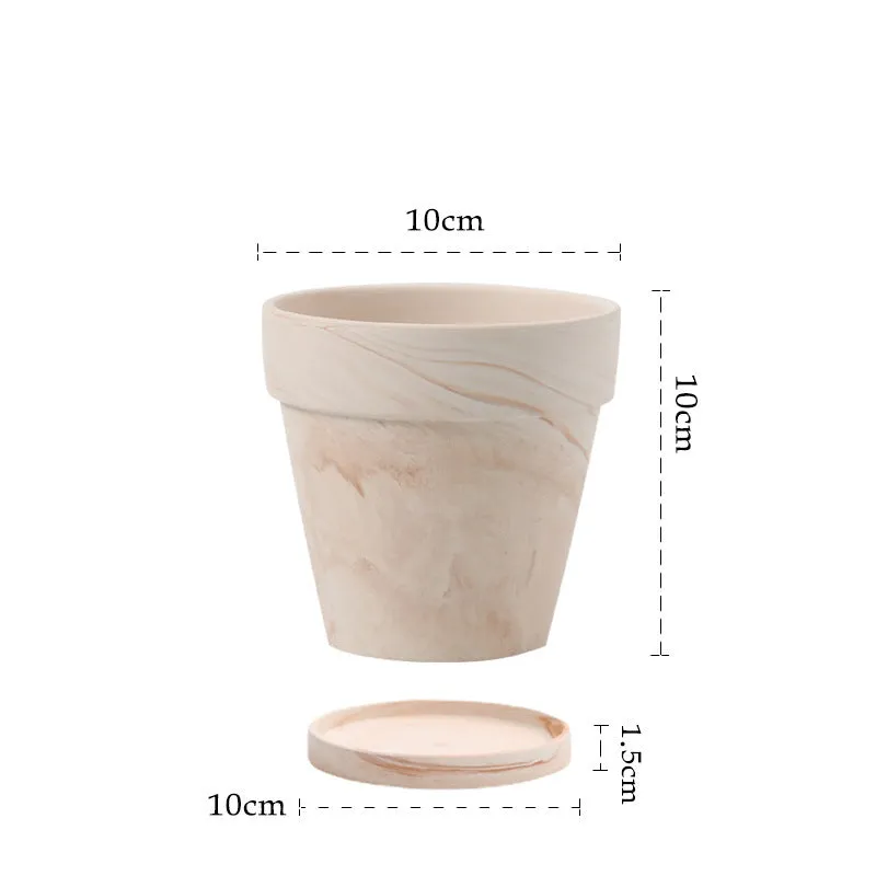 Gradient macchiato red and white pottery flowerpot with natural clay finish, breathable and self-absorbent for plants