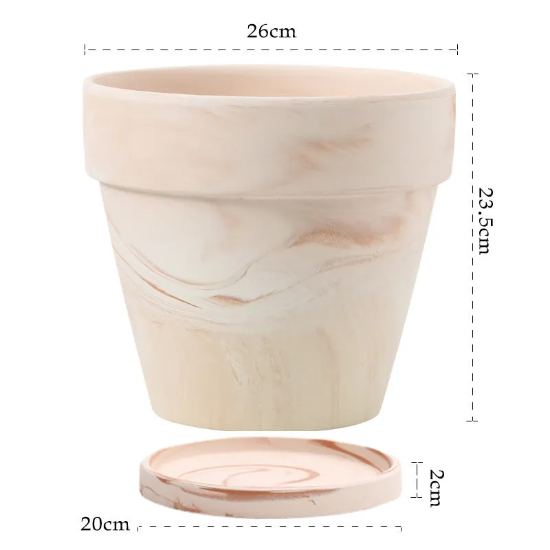 Gradient macchiato red and white pottery flowerpot with natural clay finish, breathable and self-absorbent for plants