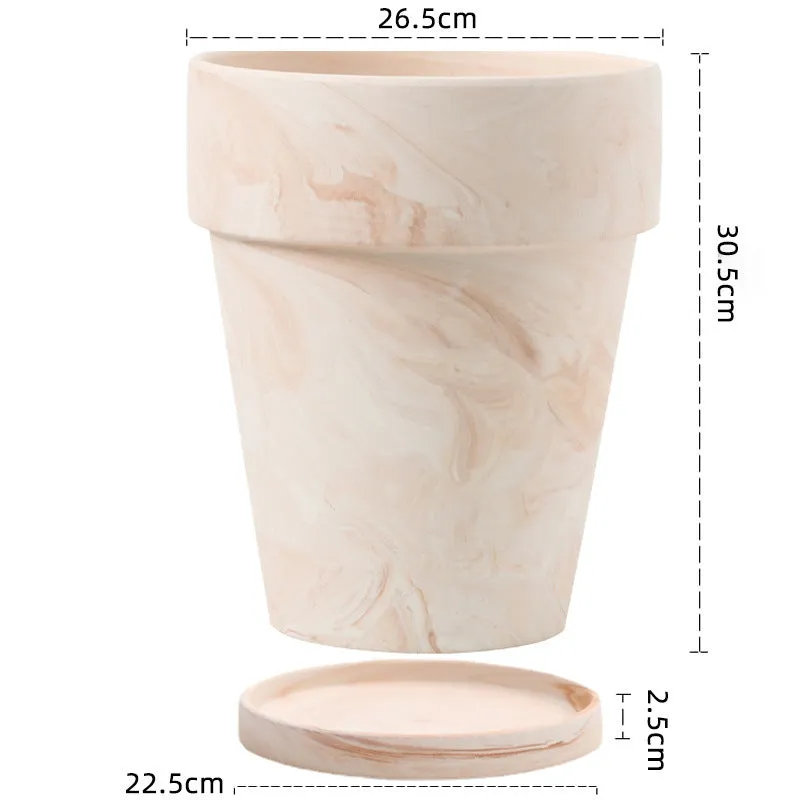 Gradient macchiato red and white pottery flowerpot with natural clay finish, breathable and self-absorbent for plants