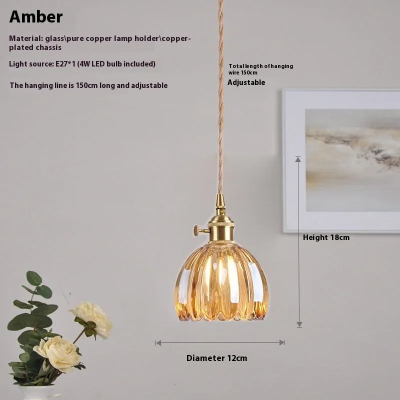 Nordic style vintage glass flower chandelier for bedroom bedside lighting in amber colour