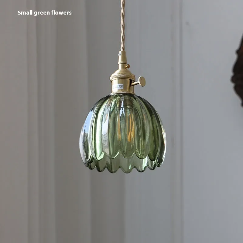 Nordic style vintage glass flower chandelier for bedroom bedside lighting in amber colour