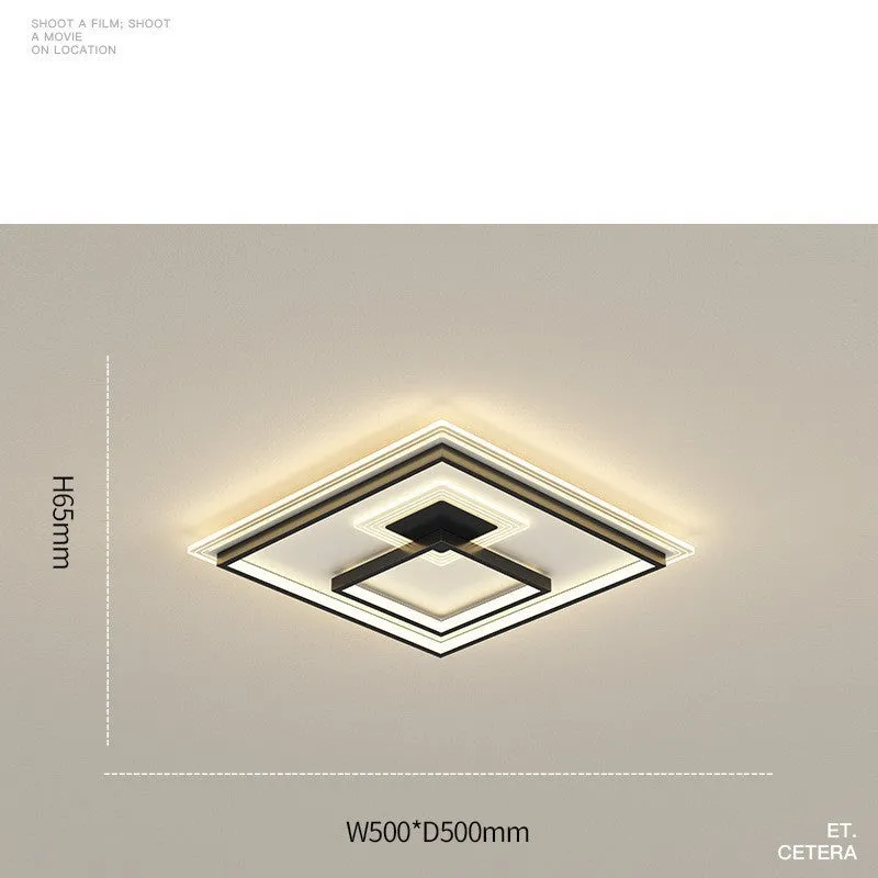 Modern simple rectangular LED ceiling light with black trim and stepless dimming for living room