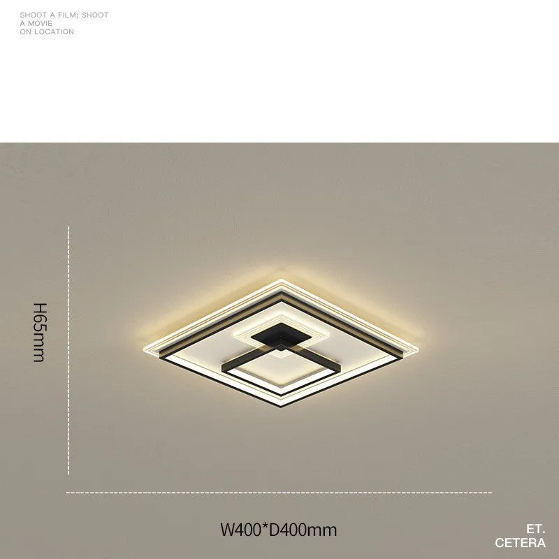 Modern simple rectangular LED ceiling light with black trim and stepless dimming for living room