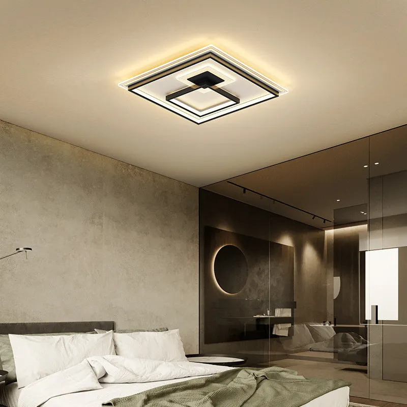 Modern simple rectangular LED ceiling light with black trim and stepless dimming for living room