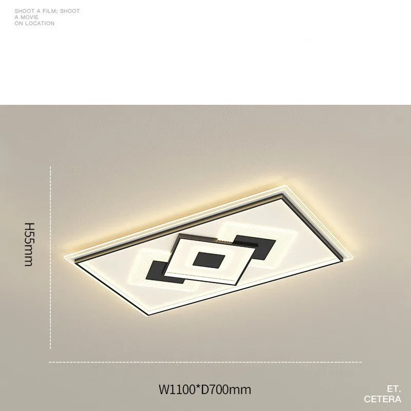 Modern simple rectangular LED ceiling light with black trim and stepless dimming for living room