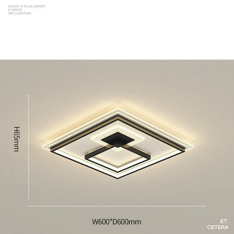 Modern simple rectangular LED ceiling light with black trim and stepless dimming for living room