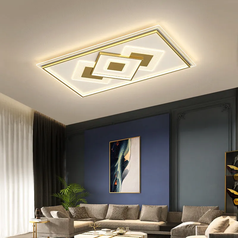Modern simple rectangular LED ceiling light with black trim and stepless dimming for living room