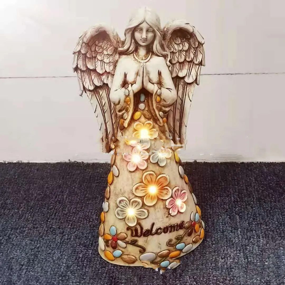 Solar angel resin lamp 25cm white LED coloured finish for garden decoration