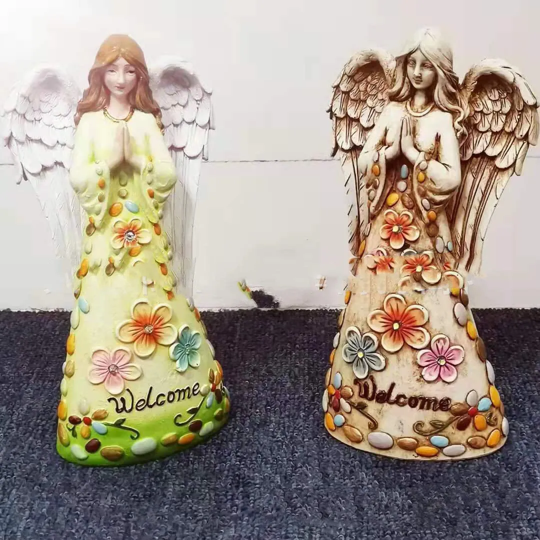 Solar angel resin lamp 25cm white LED coloured finish for garden decoration