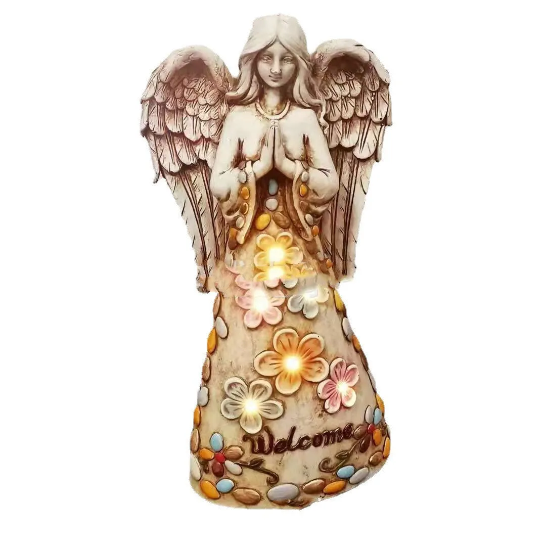 Solar angel resin lamp 25cm white LED coloured finish for garden decoration