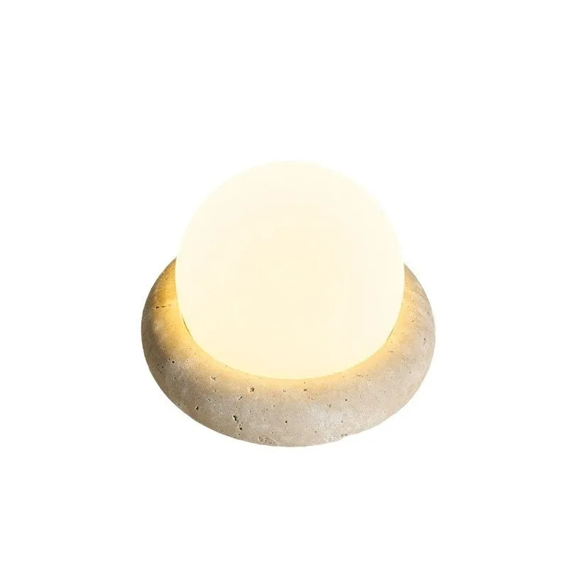 Cream remote control rechargeable bedside lamp with yellow cave stone glow