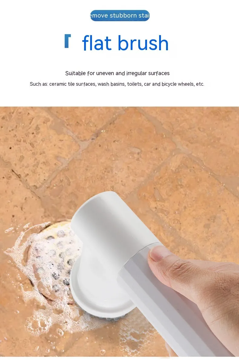 Electric cleaning brush with 6 brush heads in white and warm colour for bathroom and kitchen use