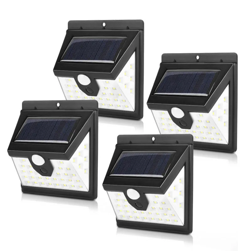 Household minimalist outdoor solar wall lamp with motion sensor and 40 LED patches on white background