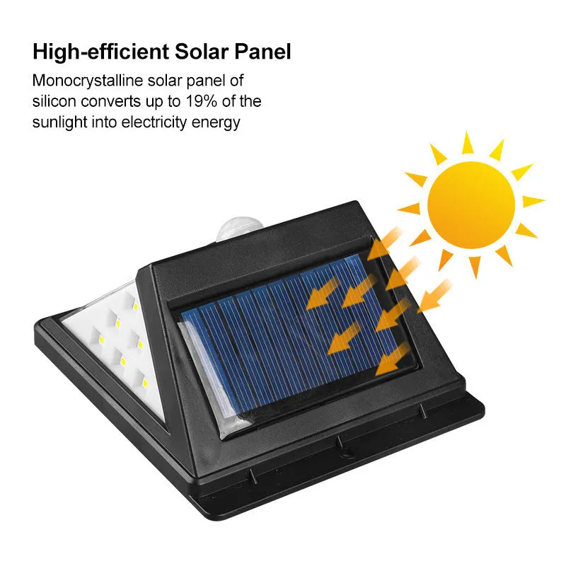 Household minimalist outdoor solar wall lamp with motion sensor and 40 LED patches on white background