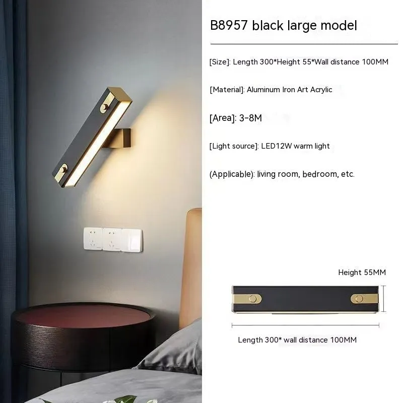 Black wall light bulb for corridor with 220x60mm dimensions and 360-degree rotation