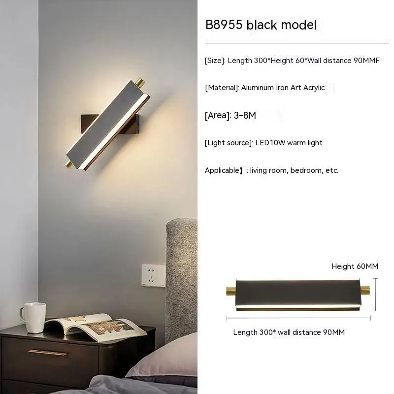 Black wall light bulb for corridor with 220x60mm dimensions and 360-degree rotation