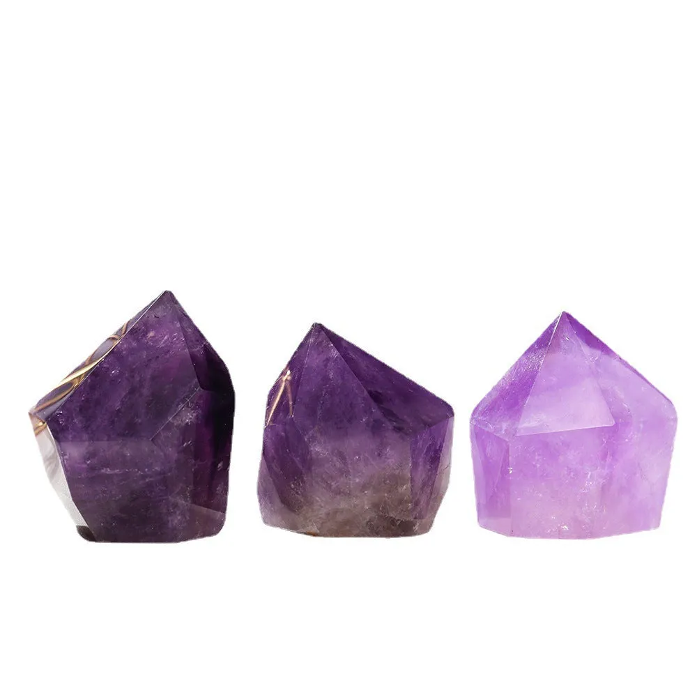 Natural amethyst crystal cake tower night light on USB base, modern simple style, purple stone